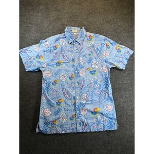 Wes and Willy Kansas Jayhawks Blue Tropical Floral Button Down Shirt Mens L